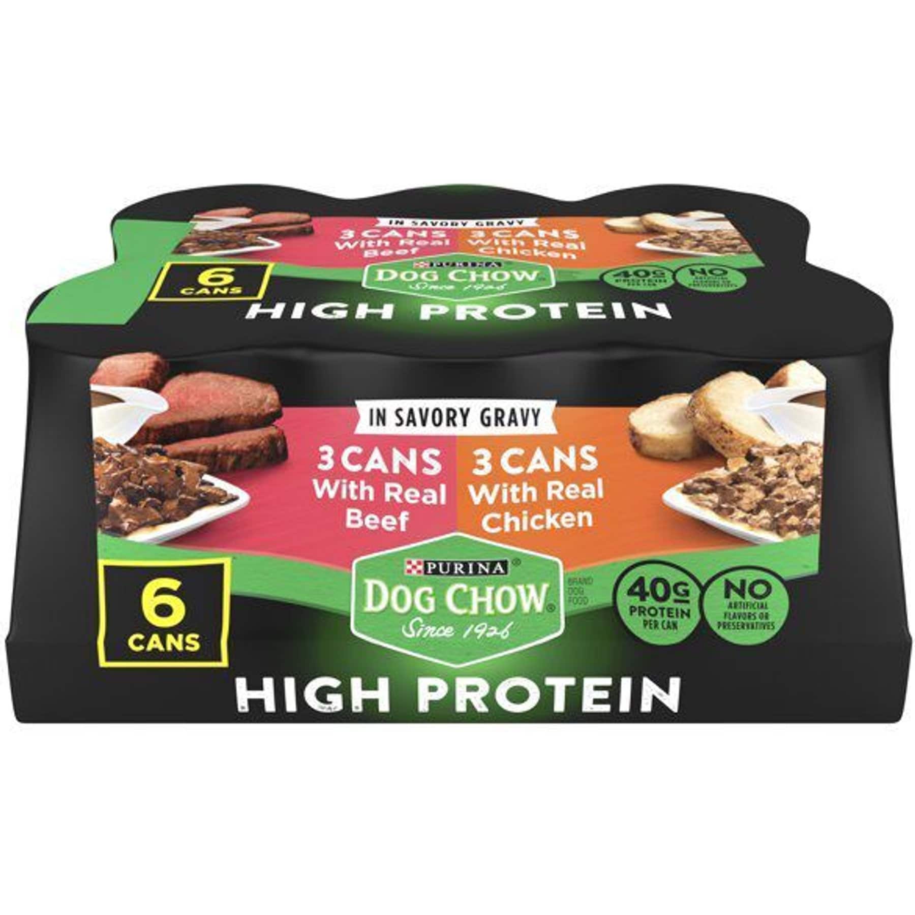 Dog Chow High Protein with Real Beef & Real Chicken in Savory Gravy Variety Pack Wet Dog Food, 13-oz can, case of 6