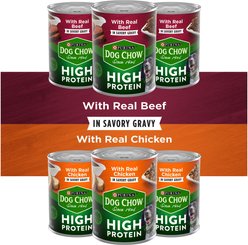 Dog Chow High Protein with Real Beef & Real Chicken in Savory Gravy Variety Pack Wet Dog Food, 13-oz can, case of 6 slide 2 of 9