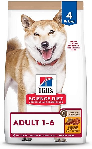 Hill's Science Diet Adult 1-6 Chicken & Brown Rice Recipe Dry Dog Food, 4-lb bag slide 1 of 9