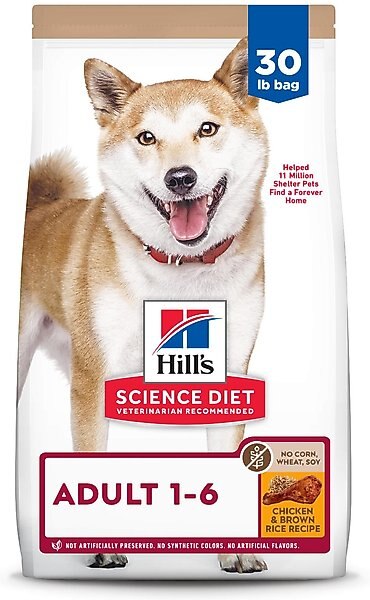Hill's Science Diet Adult 1-6 Chicken & Brown Rice Recipe Dry Dog Food, 30-lb bag slide 1 of 9