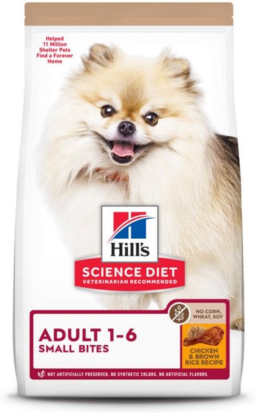 Hill's Science Diet Adult 1-6 Chicken & Brown Rice Recipe Small Bites Dry Dog Food, 4-lb bag slide 1 of 9