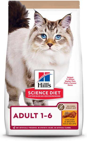 Hill's Science Diet Adult 1-6 Chicken & Brown Rice Recipe Dry Cat Food, 7-lb bag slide 1 of 9