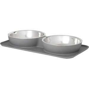 Frisco Silicone Stainless Steel Double Diner Dog & Cat Bowl, Gray, 6 Cup