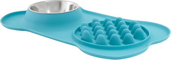 Frisco Silicone Stainless Steel Double Diner Slow Feeder Dog & Cat Bowl, Teal, 1.5 Cup slide 1 of 8