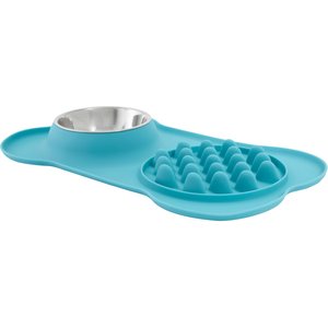 FRISCO Paw Design Silicone Stainless Steel Slow Feeder Dog & Cat Bowl,  Blue, 2 Cup 