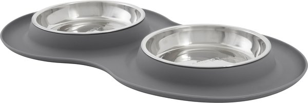 Frisco Double Stainless Steel Pet Bowl with Silicone Mat, Light Gray, Small slide 1 of 8