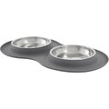 Frisco Double Stainless Steel Pet Bowl with Silicone Mat, Light Gray, Small