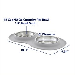 Frisco Double Stainless Steel Pet Bowl with Silicone Mat, Light Gray, Small: 1.5 cup slide 2 of 8
