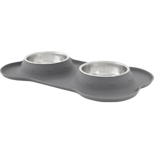 Frisco Silicone Stainless Steel Double Diner Dog & Cat Bowl, Small, Gray, 0.5 Cup