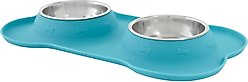 Frisco Double Stainless Steel Pet Bowl with Silicone Mat, Teal, X-Small: 0.5 cup