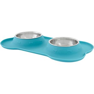 Frisco Double Stainless Steel Pet Bowl with Silicone Mat, Teal, 0.5 Cup