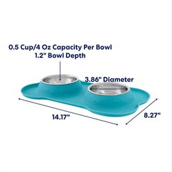 Frisco Double Stainless Steel Pet Bowl with Silicone Mat, Teal, X-Small: 0.5 cup slide 2 of 6