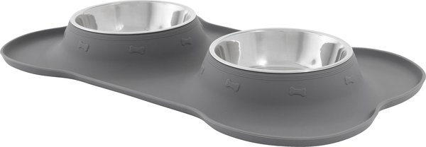 Frisco Double Stainless Steel Pet Bowl with Silicone Mat, Large, Gray, 1.75 Cups slide 1 of 8