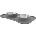 Frisco Silicone Stainless Steel Double Diner Dog & Cat Bowl, Large, Gray, 1.5 Cup