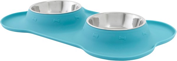 Frisco Double Stainless Steel Pet Bowl with Silicone Mat, Teal, Small slide 1 of 6