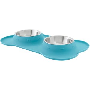 Frisco Double Stainless Steel Pet Bowl with Silicone Mat, Teal, Small: 1.5 cup