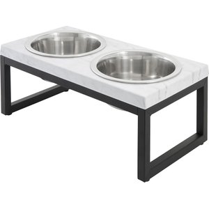 Frisco Marble Print Stainless Steel Double Elevated Dog Bowl, Black Stand, 3 Cup