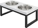 Frisco Marble Print Stainless Steel Double Elevated Dog Bowl, Black Stand, 3 Cup