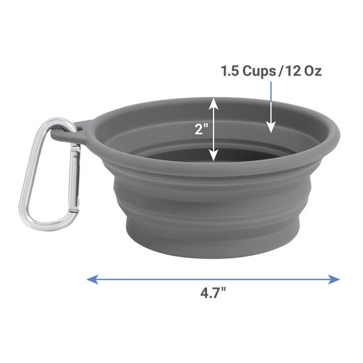 Frisco Silicone Collapsible Travel Bowl with Carabiner, Gray, Small: 1.5 cup