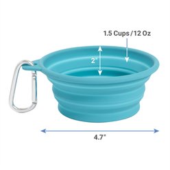 Frisco Silicone Collapsible Travel Bowl with Carabiner, Teal, Small: 1.5 cup slide 2 of 5