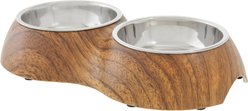 Frisco Double Stainless Steel Bowl, Wood Design, X-Small: 0.5 cup