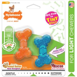 Nylabone Moderate Chew FlexiChew Dog Bone, Twin Pack, Peanut Butter & Bacon, XX-Small