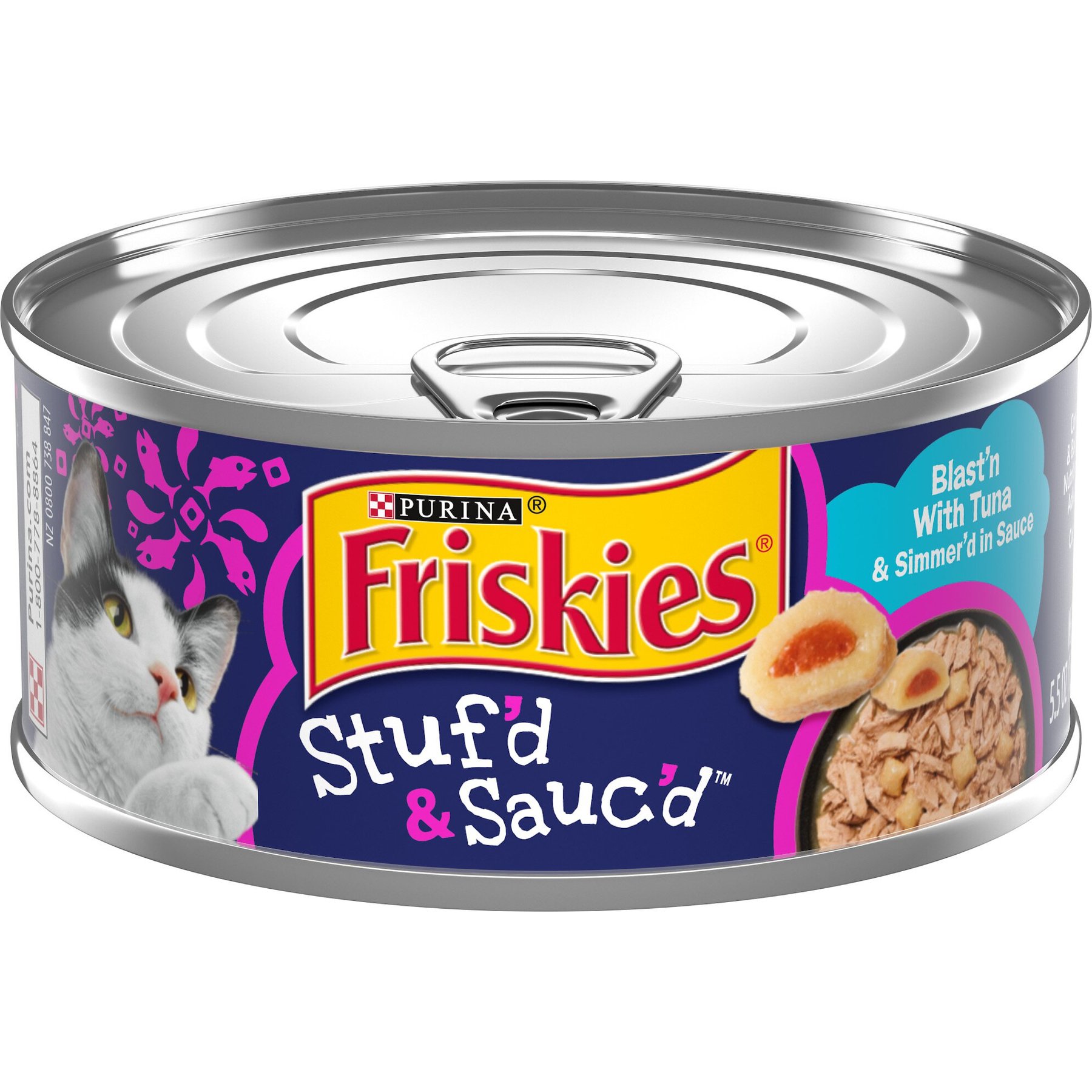FRISKIES Stuf'd & Sauc'd Blast'n Tuna & Simmer'd Sauce Wet Cat Food, 5.5-oz  can, case of 24 - Chewy.com