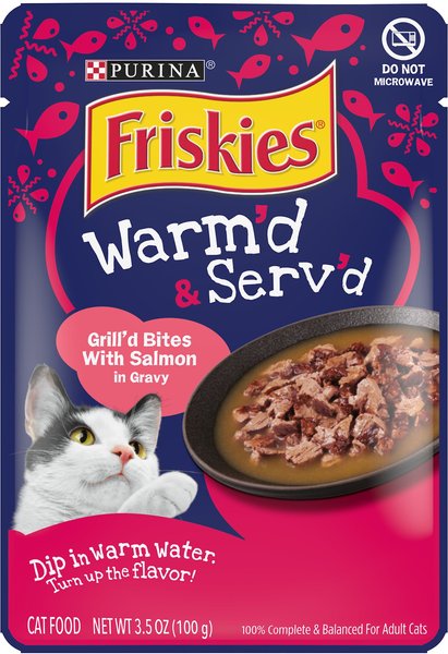 Friskies Warm d Serv d Grill d Salmon in Gravy Wet Cat Food 3.5 oz pouch case of 24