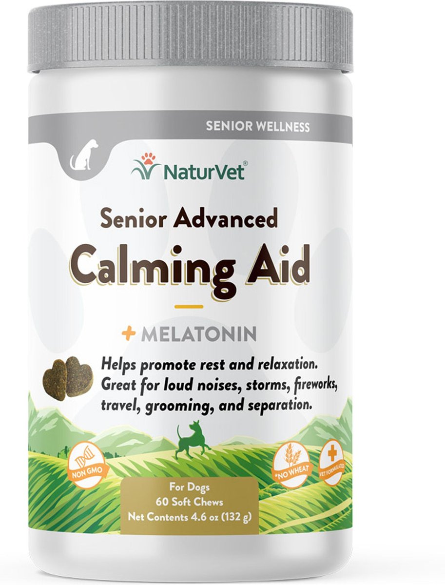 NATURVET Senior Advanced Calming Aid with NonGMO Ingredients Dog Supplement, 60 count