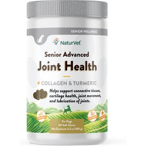NaturVet Senior Advanced Joint Health Glucosamine, MSM, Chondroition & Collagen Dog Supplement, 60 count