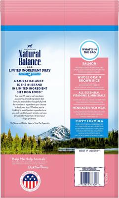 Show full view: Natural Balance Limited Ingredient Salmon & Brown Rice Puppy Recipe Dry Dog Food, 4-lb bag slide 3 of 10