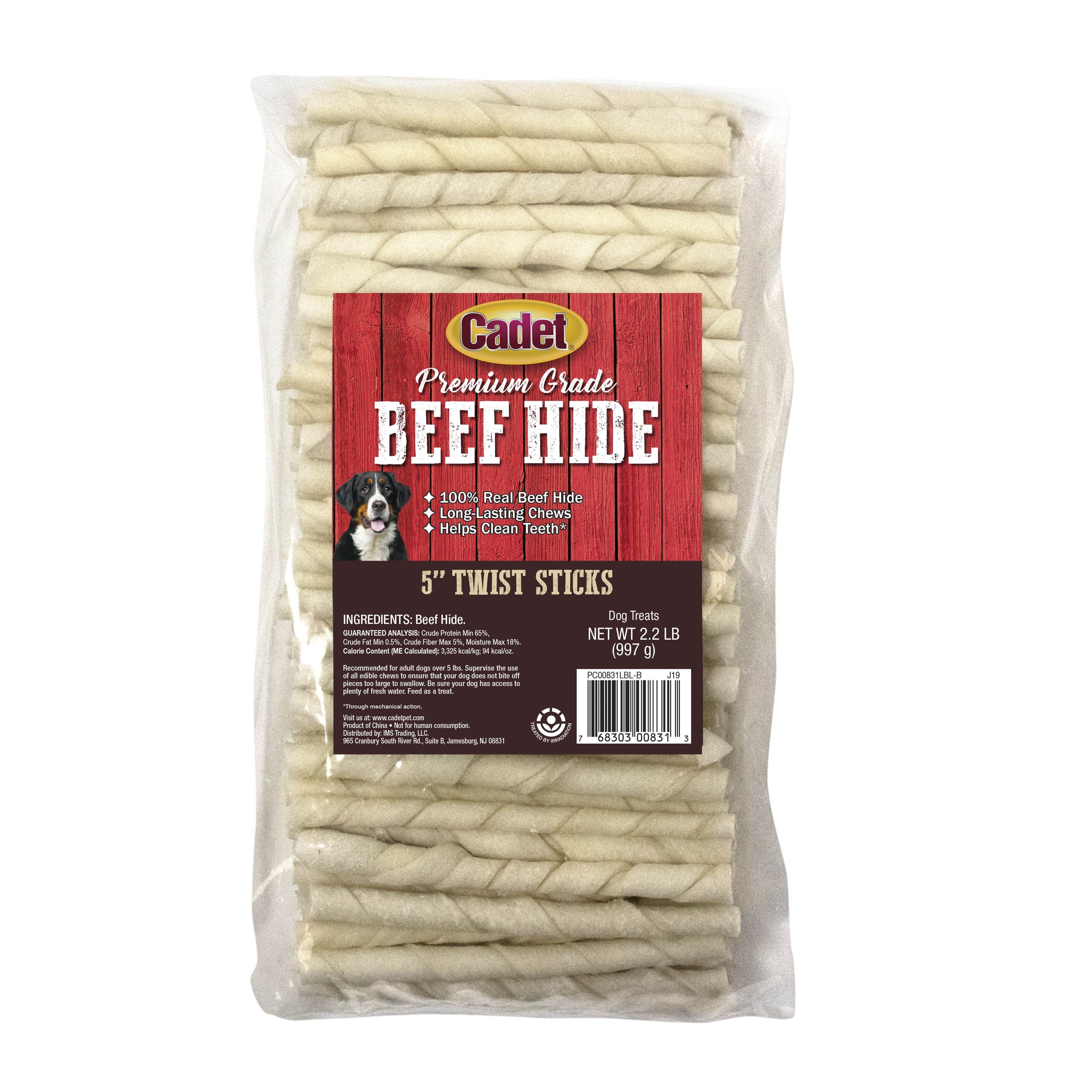 CADET Premium Grade Original Beef Hide Twist Sticks, 5in, 34oz bag