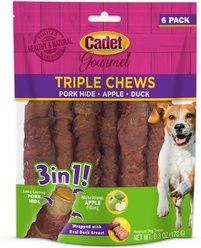 Cadet Gourmet Triple Chews Apple, Duck & Pork Hide Twists Dog Treats, 6 count