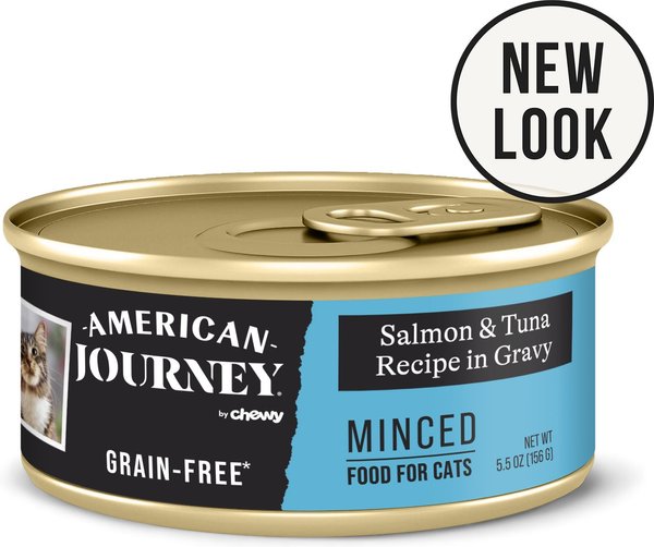 American Journey Minced Salmon & Tuna Recipe in Gravy Grain-Free Canned Cat Food, 5.5-oz, case of 24 slide 1 of 10