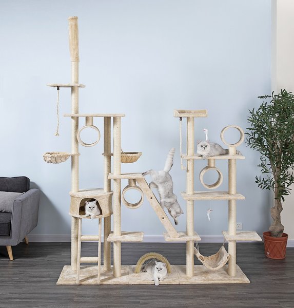 Go Pet Club 108-in Brushes & Hammock Cat Tree House, Beige