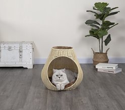 Go Pet Club 16-in Rattan Wicker Cat Tree Condo, Beige/Brown