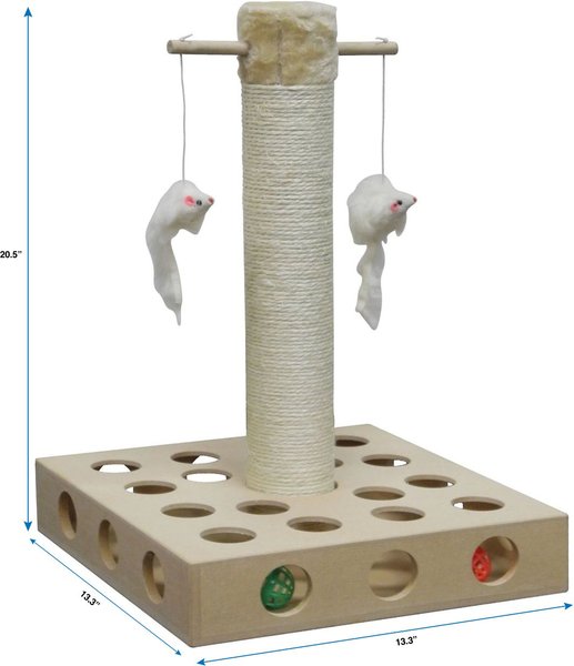 Go Pet Club 20-in IQ Busy Box Cat Scratching Post & Toys, Beige