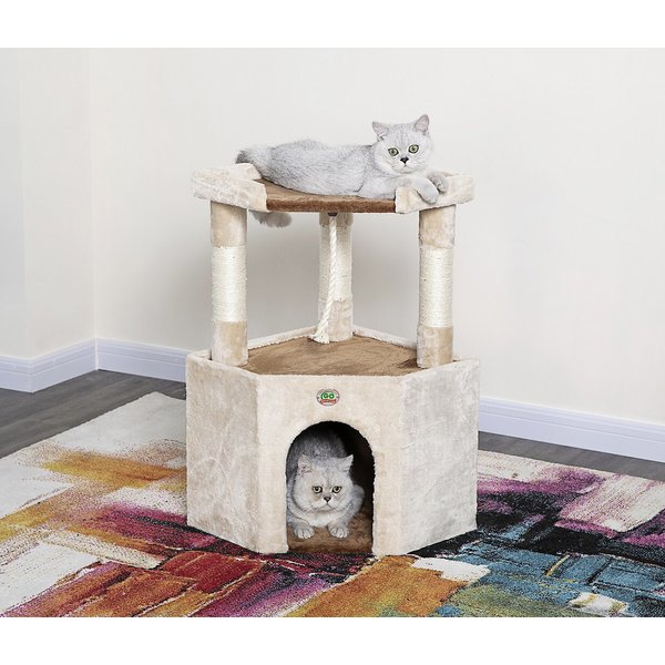 GO PET CLUB 32in Large Perch Cat Tree Condo, Beige/Brown
