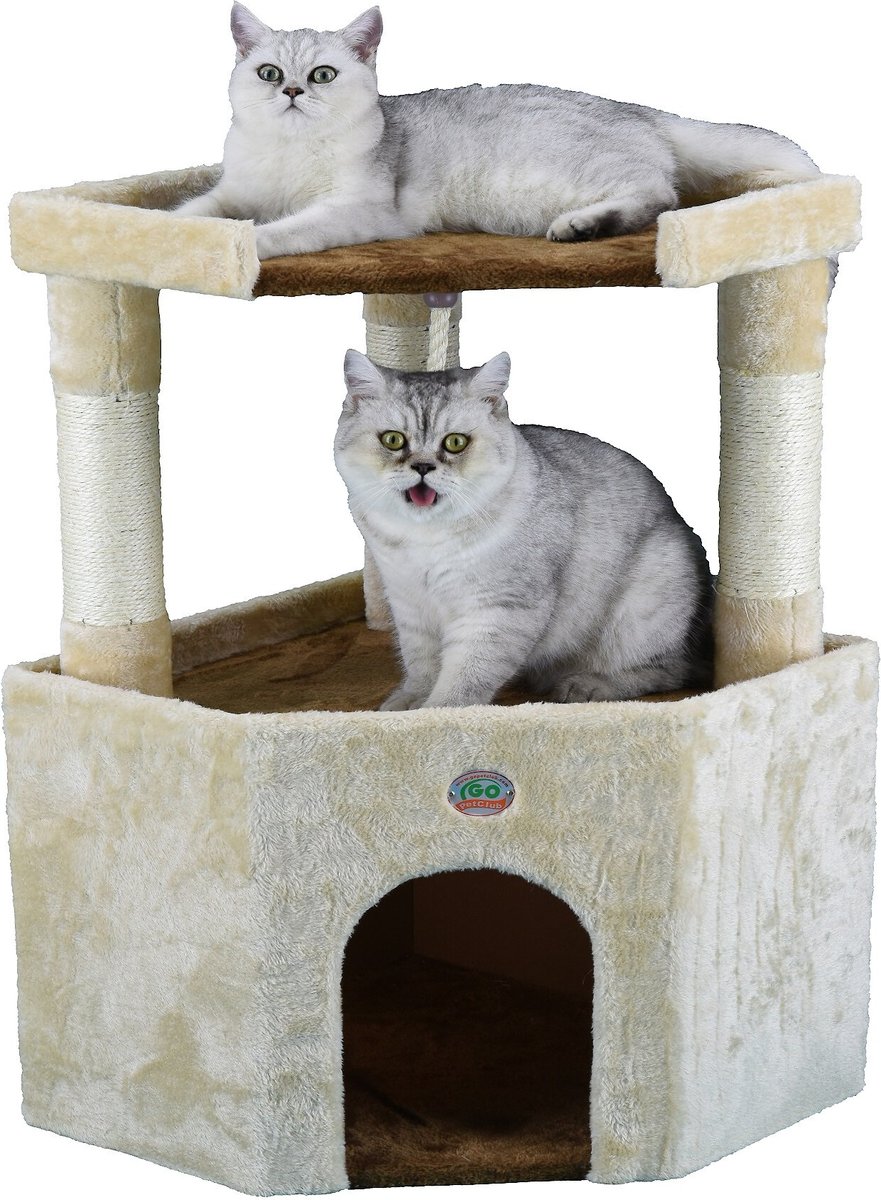 Go Pet Club 27-in Premium Carpeted Large House Cat Tree Condo, Beige