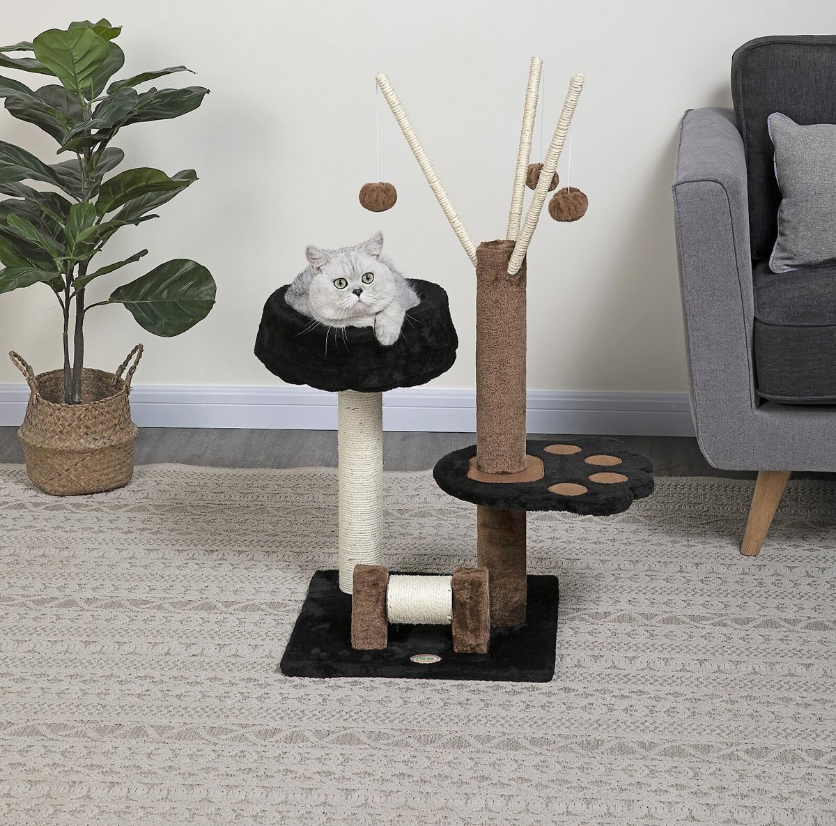 GO PET CLUB 32in Perch Cat Tree, Brown/Black