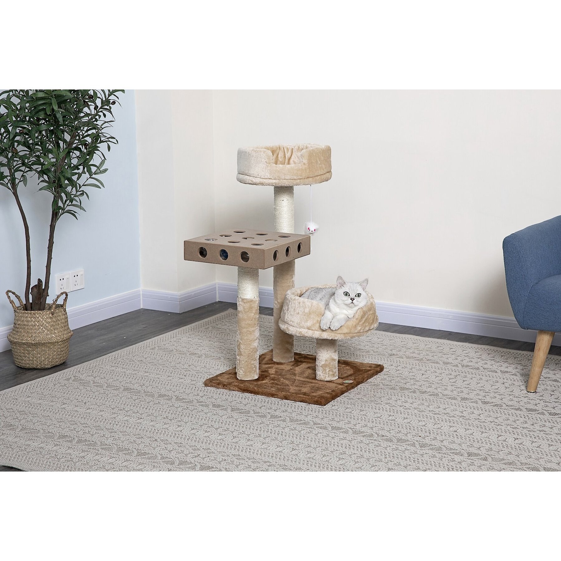 Go Pet Club 32-in IQ Busy Box Cat Scratching Post, Beige