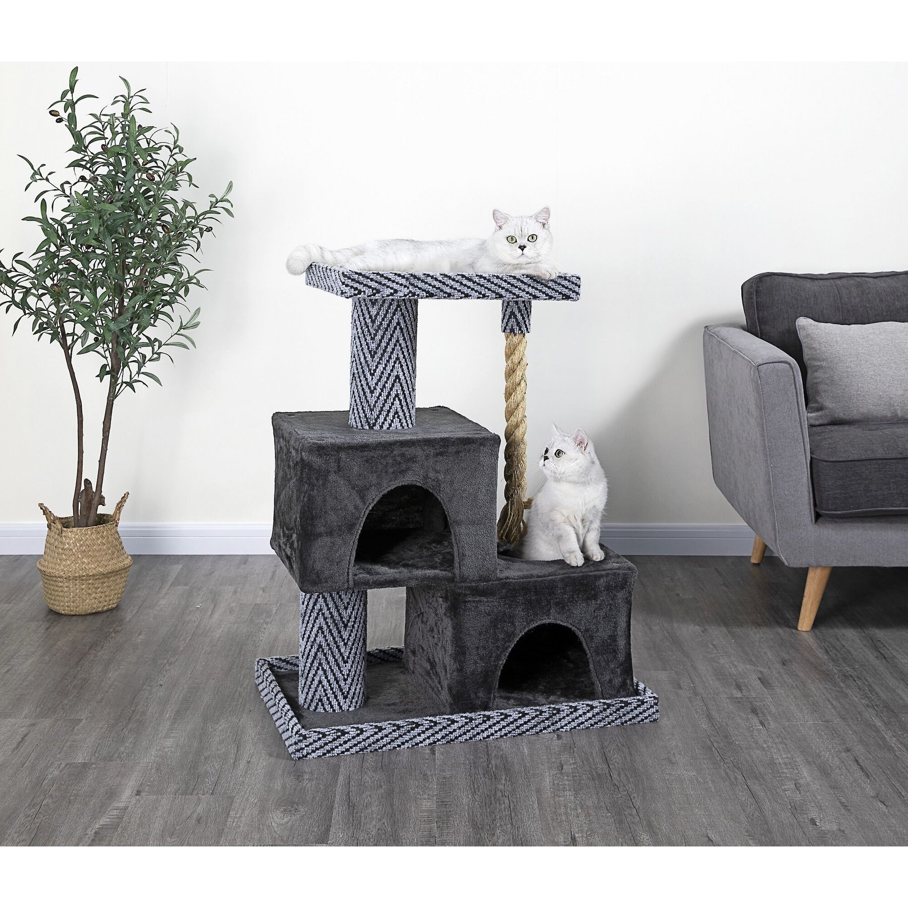 Out of Stock GO PET CLUB 37in Sequoia Cat Tree House Grey/Black