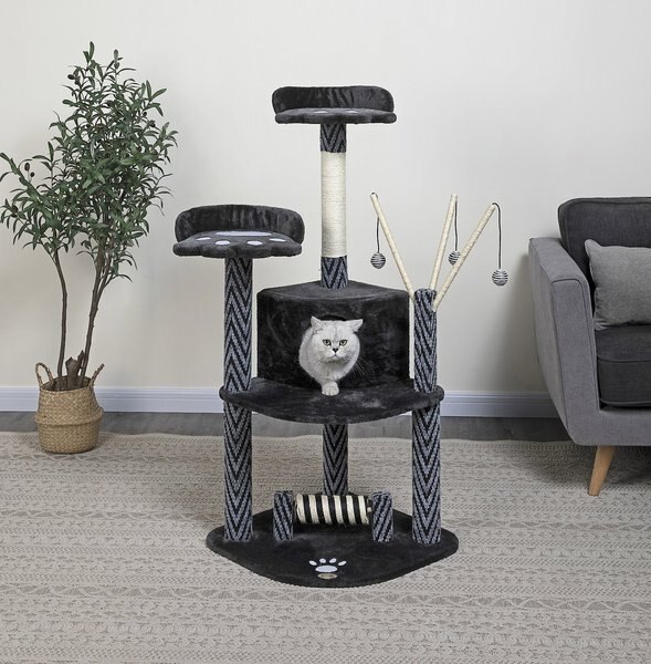 GO PET CLUB 50in House & Dangling Toys Cat Tree, Black