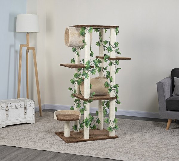Go Pet Club 58-in Forest with Leaves Cat Tree, Beige/ Brown slide 1 of 3