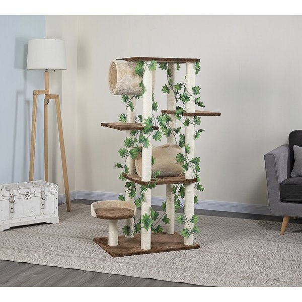 GO PET CLUB 85in Forest with Leaves Cat Tree, Beige/ Brown