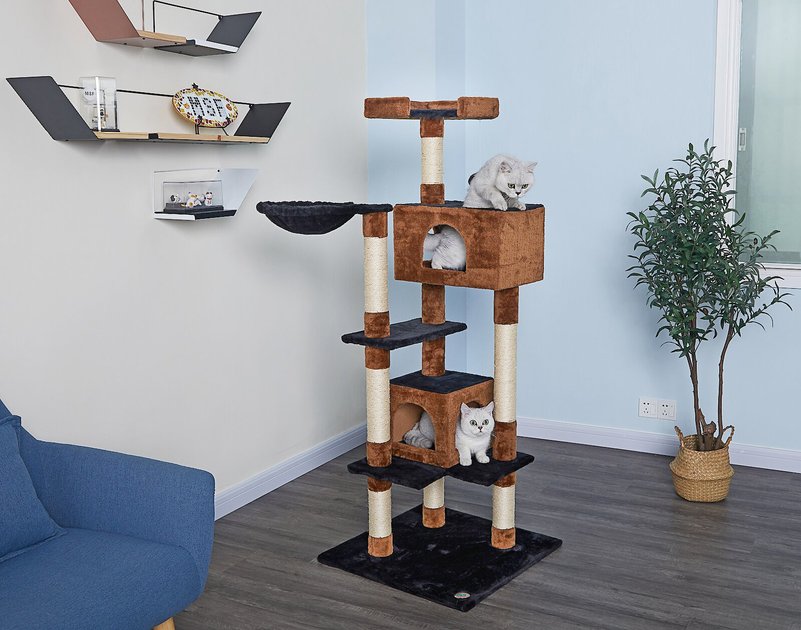 GO PET CLUB 61in Cat Tree House, Brown/Black