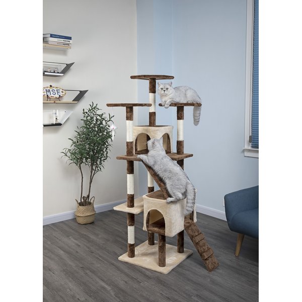 Go Pet Club 40-in Rattan Wicker Cat Tree Condo & Sisal Covered Posts, Beige/Brown