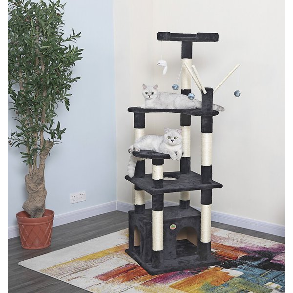 Go Pet Club 50-in House & Dangling Toys Cat Tree, Black
