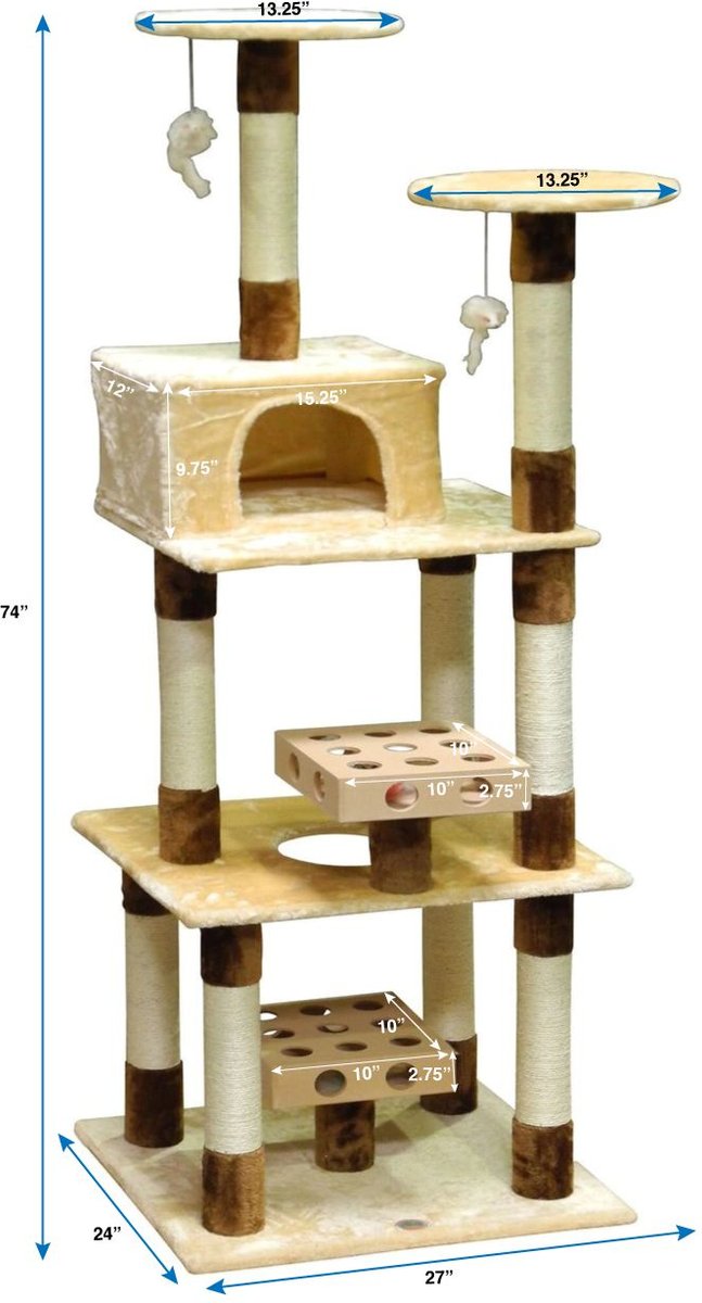 GO PET CLUB 74in IQ Busy Box Cat Tree Condo, Beige