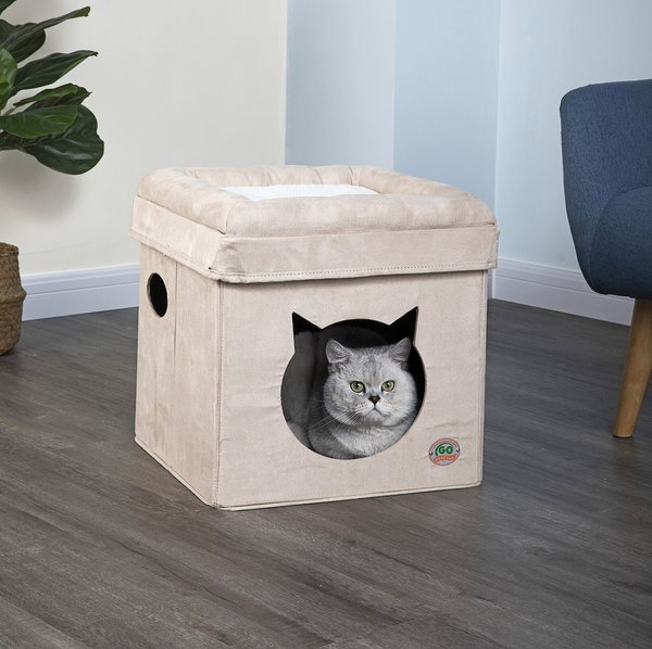 Go Pet Club Comfy Cat Face Cat Cube Bed, Beige slide 1 of 4